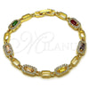 Pulsera Tennis 03.130.0018.07 Oro Laminado, Diseño de Cluster, con Zirconia Cubica Multicolor y Blanca, Pulido, Tono Dorado (Grosor 06.7 MM, 8 Pulgadas de Largo)