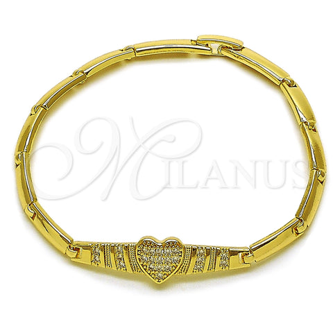 Pulsera Elegante 03.130.0020.07 Oro Laminado, Diseño de Corazón, con Zirconia Cubica Blanca, Pulido, Tono Dorado (Grosor 04 MM, 8 Pulgadas de Largo)