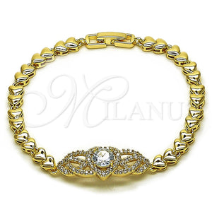 Pulsera Elegante 03.130.0022.07 Oro Laminado, Diseño de Corazón, con Zirconia Cubica Blanca, Pulido, Tono Dorado (Grosor 05 MM, 8 Pulgadas de Largo)