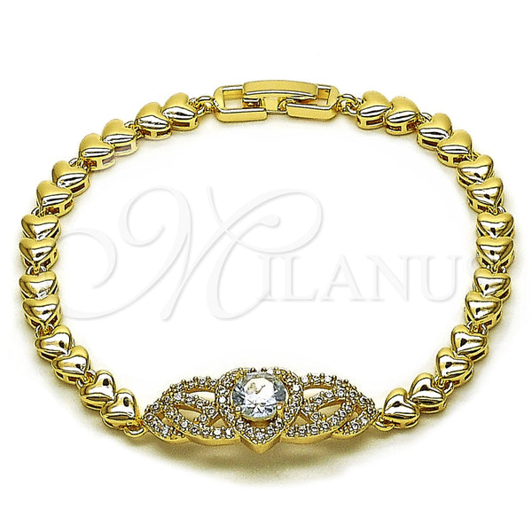 Pulsera Elegante 03.130.0022.07 Oro Laminado, Diseño de Corazón, con Zirconia Cubica Blanca, Pulido, Tono Dorado (Grosor 05 MM, 8 Pulgadas de Largo)
