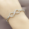 Pulsera Elegante 03.283.0047.1.07 Rodio Laminado, Diseño de Infinito y Baguette, con Zirconia Cubica Blanca y Micro Pave Blanca, Pulido, Rodinado (Grosor 05 MM, 8 Pulgadas de Largo)