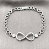 Pulsera Elegante 03.283.0047.1.07 Rodio Laminado, Diseño de Infinito y Baguette, con Zirconia Cubica Blanca y Micro Pave Blanca, Pulido, Rodinado (Grosor 05 MM, 8 Pulgadas de Largo)