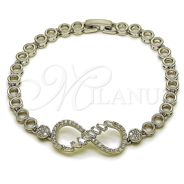 Pulsera Elegante 03.283.0047.1.07 Rodio Laminado, Diseño de Infinito y Baguette, con Zirconia Cubica Blanca y Micro Pave Blanca, Pulido, Rodinado (Grosor 05 MM, 8 Pulgadas de Largo)