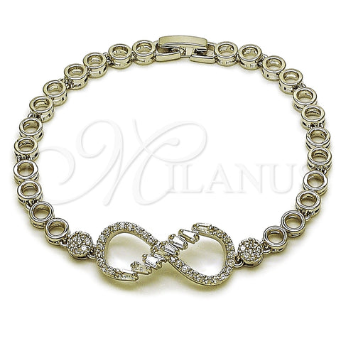 Pulsera Elegante 03.283.0047.1.07 Rodio Laminado, Diseño de Infinito y Baguette, con Zirconia Cubica Blanca y Micro Pave Blanca, Pulido, Rodinado (Grosor 05 MM, 8 Pulgadas de Largo)