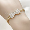 Pulsera Elegante 03.130.0023.08 Oro Laminado, Diseño de Arco y Miami Cubana, con Zirconia Cubica Blanca y Micro Pave Blanca, Pulido, Tono Dorado (Grosor 05.2 MM, 8 Pulgadas de Largo)