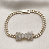 Pulsera Elegante 03.130.0023.08 Oro Laminado, Diseño de Arco y Miami Cubana, con Zirconia Cubica Blanca y Micro Pave Blanca, Pulido, Tono Dorado (Grosor 05.2 MM, 8 Pulgadas de Largo)