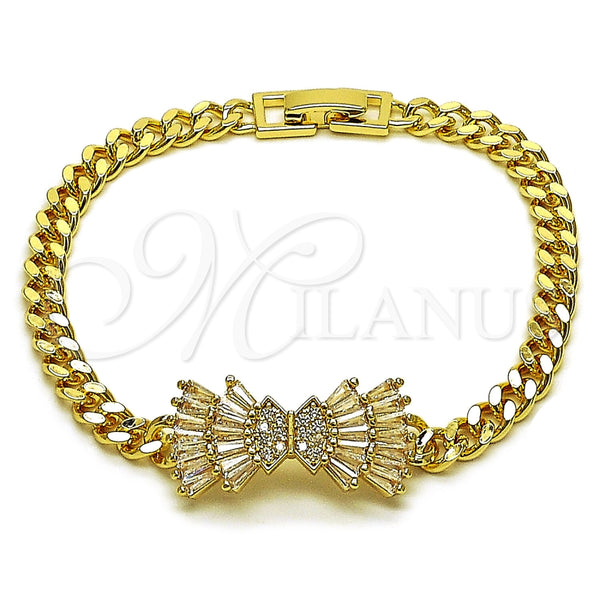 Pulsera Elegante 03.130.0023.08 Oro Laminado, Diseño de Arco y Miami Cubana, con Zirconia Cubica Blanca y Micro Pave Blanca, Pulido, Tono Dorado (Grosor 05.2 MM, 8 Pulgadas de Largo)