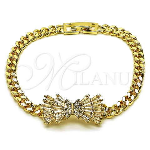 Pulsera Elegante 03.130.0023.08 Oro Laminado, Diseño de Arco y Miami Cubana, con Zirconia Cubica Blanca y Micro Pave Blanca, Pulido, Tono Dorado (Grosor 05.2 MM, 8 Pulgadas de Largo)