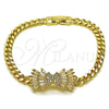 Pulsera Elegante 03.130.0023.08 Oro Laminado, Diseño de Arco y Miami Cubana, con Zirconia Cubica Blanca y Micro Pave Blanca, Pulido, Tono Dorado (Grosor 05.2 MM, 8 Pulgadas de Largo)