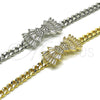 Pulsera Elegante 03.130.0023.08 Oro Laminado, Diseño de Arco y Miami Cubana, con Zirconia Cubica Blanca y Micro Pave Blanca, Pulido, Tono Dorado (Grosor 05.2 MM, 8 Pulgadas de Largo)