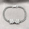 Pulsera Elegante 03.130.0023.1.08 Rodio Laminado, Diseño de Arco y Miami Cubana, con Zirconia Cubica Blanca y Micro Pave Blanca, Pulido, Rodinado (Grosor 05.2 MM, 8 Pulgadas de Largo)