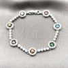 Pulsera Tennis 03.130.0024.07 Rodio Laminado, Diseño de Cluster, con Zirconia Cubica Multicolor y Blanca, Pulido, Rodinado (Grosor 09.5 MM, 8 Pulgadas de Largo)