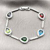Pulsera Tennis 03.266.0050.4.07 Rodio Laminado, Diseño de Gota y Cluster, con Zirconia Cubica Multicolor y Blanca, Pulido, Rodinado (Grosor 10.2 MM, 7 Pulgadas de Largo)