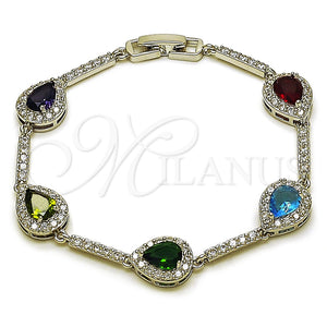 Pulsera Tennis 03.266.0050.4.07 Rodio Laminado, Diseño de Gota y Cluster, con Zirconia Cubica Multicolor y Blanca, Pulido, Rodinado (Grosor 10.2 MM, 7 Pulgadas de Largo)