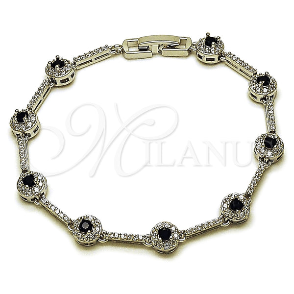 Pulsera Tennis 03.266.0057.4.07 Rodio Laminado, Diseño de Cluster, con Zirconia Cubica Negro y Blanca, Pulido, Rodinado (Grosor 07.1 MM, 7 Pulgadas de Largo)