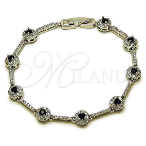 Pulsera Tennis 03.266.0057.4.07 Rodio Laminado, Diseño de Cluster, con Zirconia Cubica Negro y Blanca, Pulido, Rodinado (Grosor 07.1 MM, 7 Pulgadas de Largo)