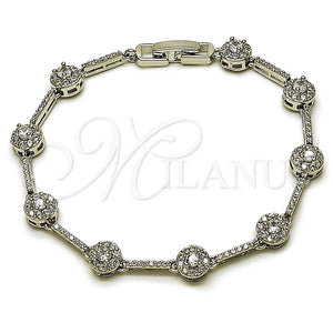 Pulsera Tennis 03.266.0057.5.07 Rodio Laminado, Diseño de Cluster, con Zirconia Cubica Blanca, Pulido, Rodinado (Grosor 07.1 MM, 7 Pulgadas de Largo)