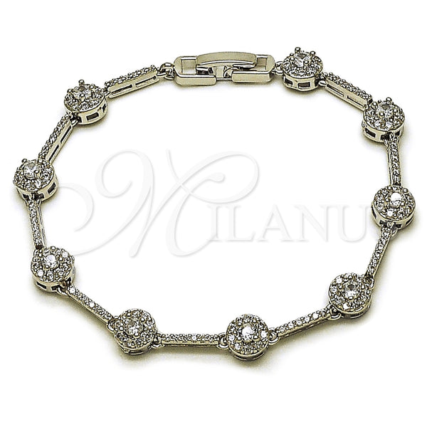 Pulsera Tennis 03.266.0057.5.07 Rodio Laminado, Diseño de Cluster, con Zirconia Cubica Blanca, Pulido, Rodinado (Grosor 07.1 MM, 7 Pulgadas de Largo)