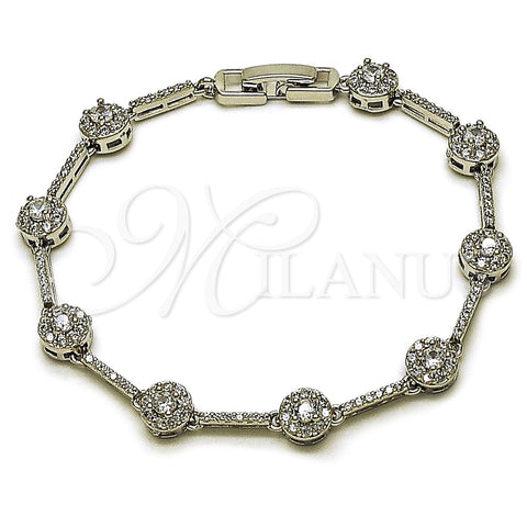 Pulsera Tennis 03.266.0057.5.07 Rodio Laminado, Diseño de Cluster, con Zirconia Cubica Blanca, Pulido, Rodinado (Grosor 07.1 MM, 7 Pulgadas de Largo)