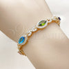 Pulsera Tennis 03.130.0025.07 Oro Laminado, Diseño de Besos y Abrazos y Cluster, con Zirconia Cubica Multicolor y Blanca, Pulido, Tono Dorado (Grosor 08.8 MM, 7 Pulgadas de Largo)