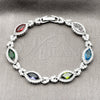 Pulsera Tennis 03.130.0025.1.07 Rodio Laminado, Diseño de Besos y Abrazos y Cluster, con Zirconia Cubica Multicolor y Blanca, Pulido, Rodinado (Grosor 08.8 MM, 7 Pulgadas de Largo)