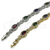 Pulsera Tennis 03.130.0025.1.07 Rodio Laminado, Diseño de Besos y Abrazos y Cluster, con Zirconia Cubica Multicolor y Blanca, Pulido, Rodinado (Grosor 08.8 MM, 7 Pulgadas de Largo)