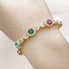Pulsera Tennis 03.130.0026.07 Oro Laminado, Diseño de Cluster y Besos y Abrazos, con Zirconia Cubica Multicolor y Blanca, Pulido, Tono Dorado (Grosor 09.4 MM, 7 Pulgadas de Largo)