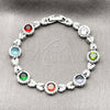 Pulsera Tennis 03.130.0026.1.07 Rodio Laminado, Diseño de Besos y Abrazos y Cluster, con Zirconia Cubica Multicolor y Blanca, Pulido, Rodinado (Grosor 09.4 MM, 7 Pulgadas de Largo)