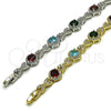 Pulsera Tennis 03.130.0026.1.07 Rodio Laminado, Diseño de Besos y Abrazos y Cluster, con Zirconia Cubica Multicolor y Blanca, Pulido, Rodinado (Grosor 09.4 MM, 7 Pulgadas de Largo)