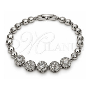 Pulsera Elegante 03.130.0027.07 Oro Laminado Blanco, Diseño de Cluster, con Zirconia Cubica Blanca y Micro Pave Blanca, Pulido, Rodinado (Grosor 06 MM, 8 Pulgadas de Largo)