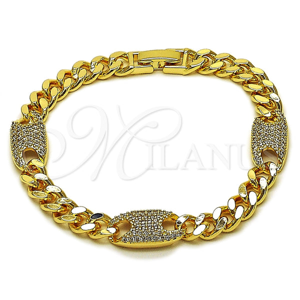 Pulsera Elegante 03.130.0028.07 Oro Laminado, Diseño de Puff Mariner y Miami Cubana, con Zirconia Cubica Blanca, Pulido, Tono Dorado (Grosor 08.7 MM, 7 Pulgadas de Largo)