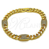 Pulsera Elegante 03.130.0028.07 Oro Laminado, Diseño de Puff Mariner y Miami Cubana, con Zirconia Cubica Blanca, Pulido, Tono Dorado (Grosor 08.7 MM, 7 Pulgadas de Largo)