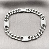 Pulsera Elegante 03.130.0028.1.07 Rodio Laminado, Diseño de Puff Mariner y Miami Cubana, con Zirconia Cubica Blanca, Pulido, Rodinado (Grosor 08.7 MM, 7 Pulgadas de Largo)