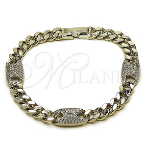 Pulsera Elegante 03.130.0028.1.07 Rodio Laminado, Diseño de Puff Mariner y Miami Cubana, con Zirconia Cubica Blanca, Pulido, Rodinado (Grosor 08.7 MM, 7 Pulgadas de Largo)