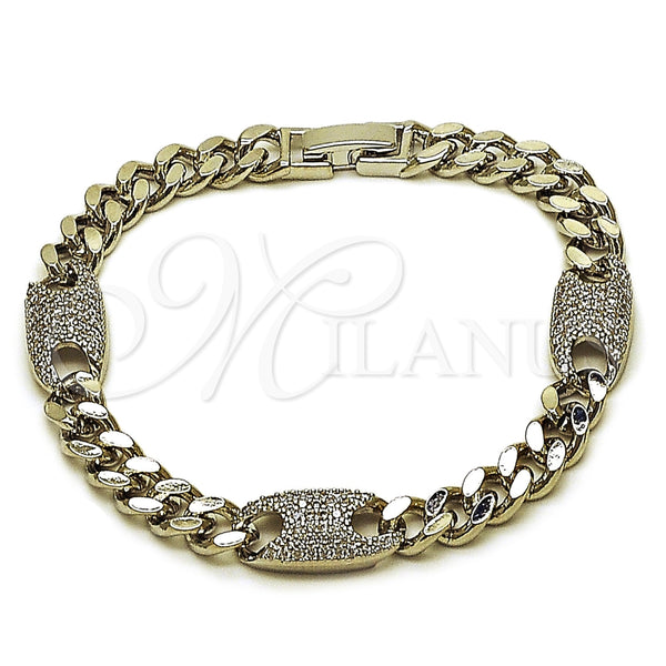Pulsera Elegante 03.130.0028.1.07 Rodio Laminado, Diseño de Puff Mariner y Miami Cubana, con Zirconia Cubica Blanca, Pulido, Rodinado (Grosor 08.7 MM, 7 Pulgadas de Largo)