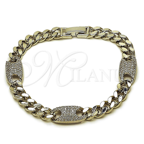 Pulsera Elegante 03.130.0028.1.07 Rodio Laminado, Diseño de Puff Mariner y Miami Cubana, con Zirconia Cubica Blanca, Pulido, Rodinado (Grosor 08.7 MM, 7 Pulgadas de Largo)