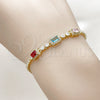 Pulsera Elegante 03.130.0029.07 Oro Laminado, Diseño de Cluster y Baguette, con Zirconia Cubica Multicolor y Blanca, Pulido, Tono Dorado (Grosor 02 MM, 7 Pulgadas de Largo)