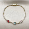 Pulsera Elegante 03.130.0029.07 Oro Laminado, Diseño de Cluster y Baguette, con Zirconia Cubica Multicolor y Blanca, Pulido, Tono Dorado (Grosor 02 MM, 7 Pulgadas de Largo)