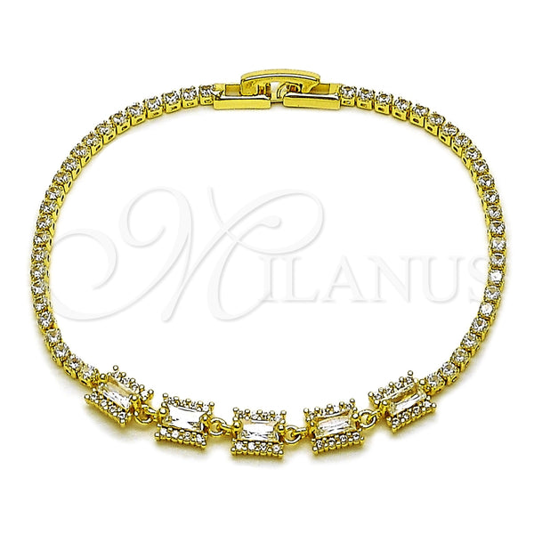 Pulsera Elegante 03.130.0030.07 Oro Laminado, Diseño de Cluster y Baguette, con Zirconia Cubica Blanca, Pulido, Tono Dorado (Grosor 02 MM, 7 Pulgadas de Largo)