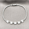 Pulsera Elegante 03.130.0030.1.07 Rodio Laminado, Diseño de Cluster y Baguette, con Zirconia Cubica Blanca, Pulido, Rodinado (Grosor 02 MM, 7 Pulgadas de Largo)