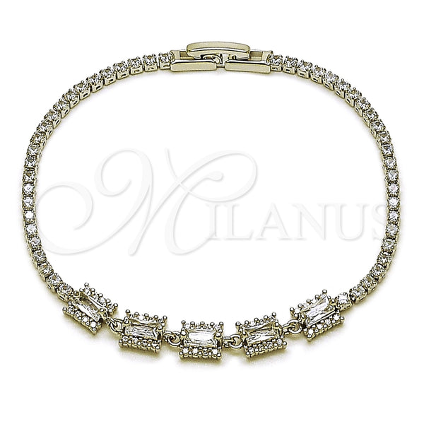Pulsera Elegante 03.130.0030.1.07 Rodio Laminado, Diseño de Cluster y Baguette, con Zirconia Cubica Blanca, Pulido, Rodinado (Grosor 02 MM, 7 Pulgadas de Largo)