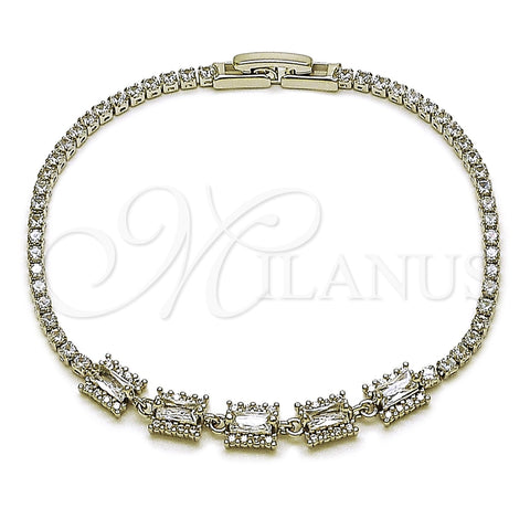 Pulsera Elegante 03.130.0030.1.07 Rodio Laminado, Diseño de Cluster y Baguette, con Zirconia Cubica Blanca, Pulido, Rodinado (Grosor 02 MM, 7 Pulgadas de Largo)
