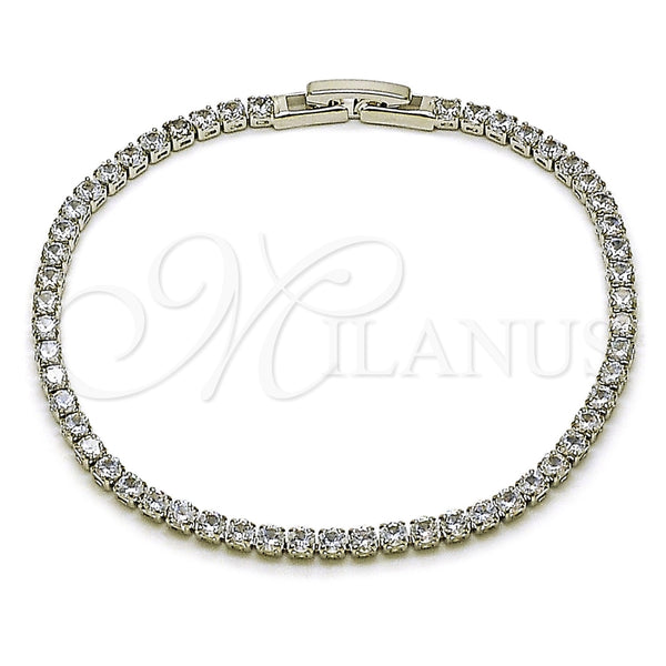 Pulsera Tennis 03.130.0006.2.07 Rodio Laminado, con Zirconia Cubica Blanca, Pulido, Rodinado (Grosor 02.5 MM, 8 Pulgadas de Largo)