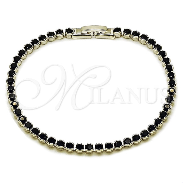 Pulsera Tennis 03.213.0326.1.07 Rodio Laminado, con Zirconia Cubica Negro, Pulido, Rodinado (Grosor 03.5 MM, 8 Pulgadas de Largo)