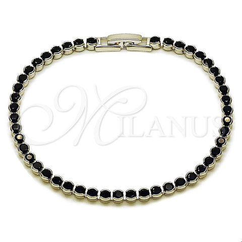 Pulsera Tennis 03.213.0326.1.07 Rodio Laminado, con Zirconia Cubica Negro, Pulido, Rodinado (Grosor 03.5 MM, 8 Pulgadas de Largo)