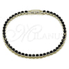 Pulsera Tennis 03.213.0326.1.07 Rodio Laminado, con Zirconia Cubica Negro, Pulido, Rodinado (Grosor 03.5 MM, 8 Pulgadas de Largo)