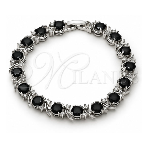 Pulsera Tennis 03.130.0032.07 Oro Laminado Blanco, con Zirconia Cubica Negro y Blanca, Pulido, Rodinado (Grosor 08 MM, 8 Pulgadas de Largo)