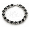 Pulsera Tennis 03.130.0032.07 Oro Laminado Blanco, con Zirconia Cubica Negro y Blanca, Pulido, Rodinado (Grosor 08 MM, 8 Pulgadas de Largo)