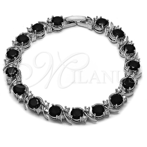Pulsera Tennis 03.130.0032.07 Rodio Laminado, con Zirconia Cubica Negro y Blanca, Pulido, Rodinado (Grosor 08 MM, 8 Pulgadas de Largo)