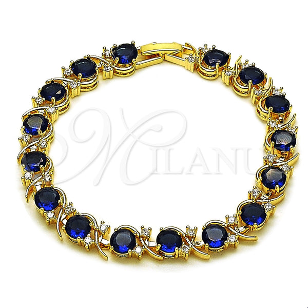 Pulsera Tennis 03.130.0032.1.07 Oro Laminado, con Zirconia Cubica Zafiro Azul y Blanca, Pulido, Tono Dorado (Grosor 08 MM, 8 Pulgadas de Largo)